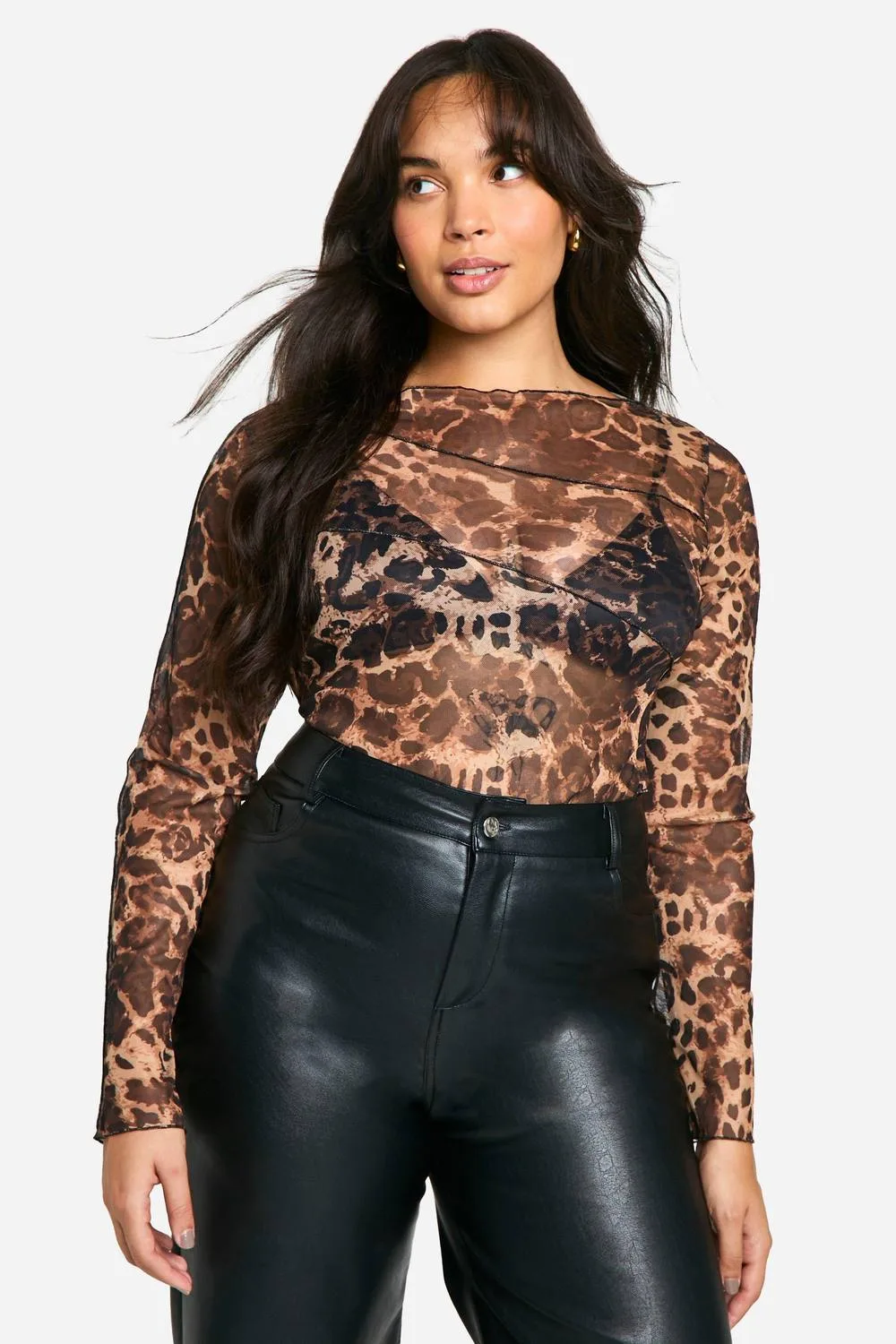 Plus Mesh Leopard Seam Detail Top by boohoo