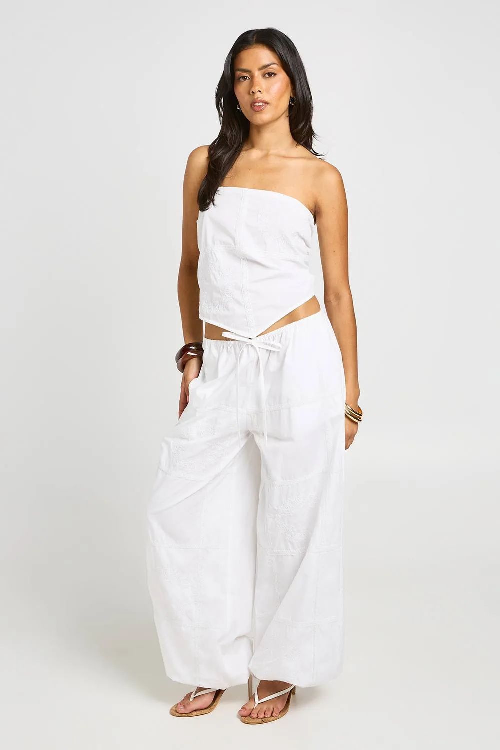 Patchwork Embroidery Tie Back Bandeau Top by boohoo