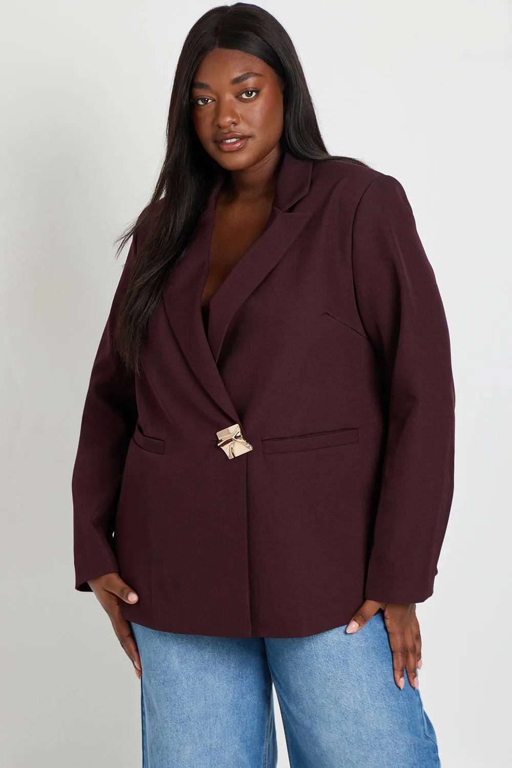 Plus Gold Trim Single Breasted Blazer by boohoo