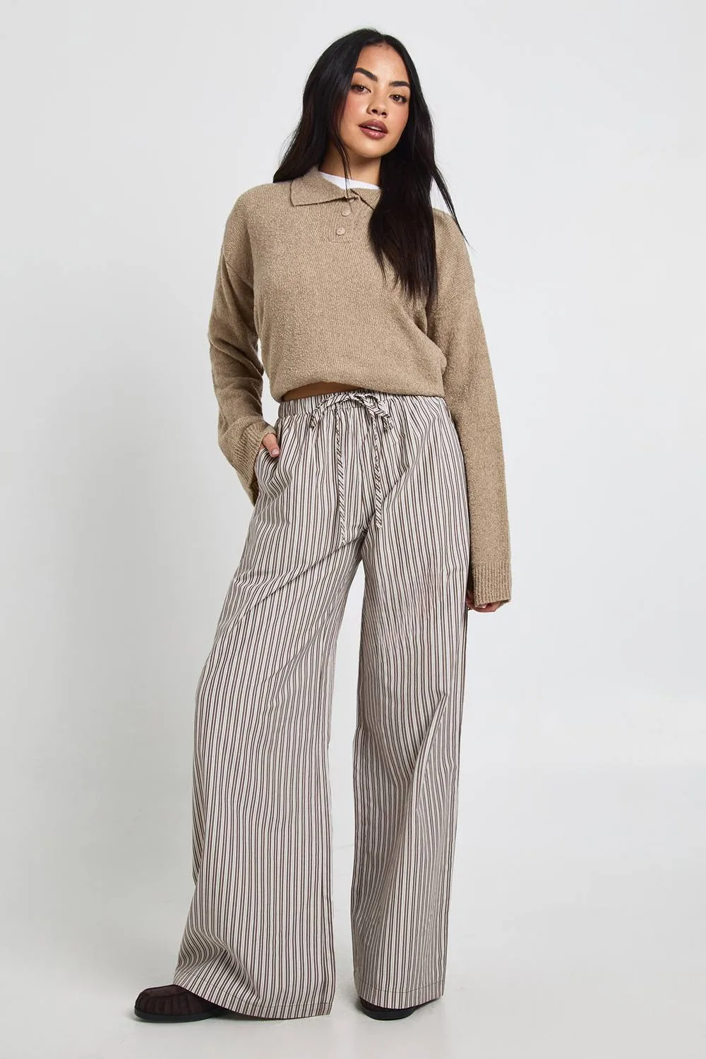 Woven Stripe Elasticated Waist Wide Leg Trouser