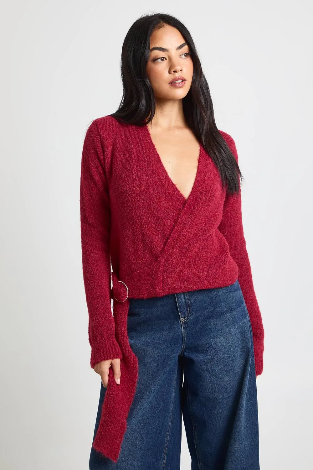 Soft Knit Wrap Detail Metal Trim Cardigan by boohoo