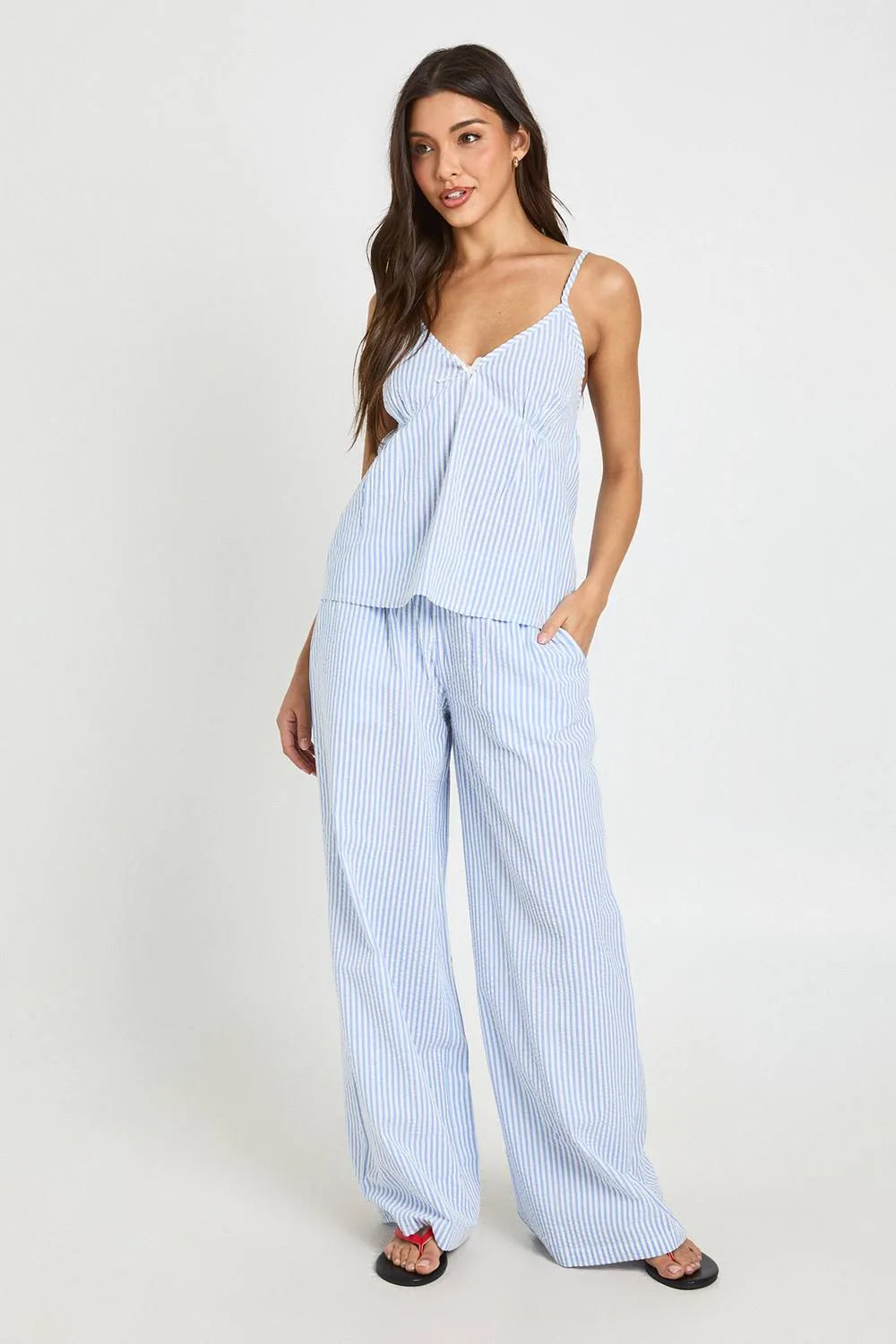 Stripe Bow Detail Cami & Wide Leg Trouser Co-Ord