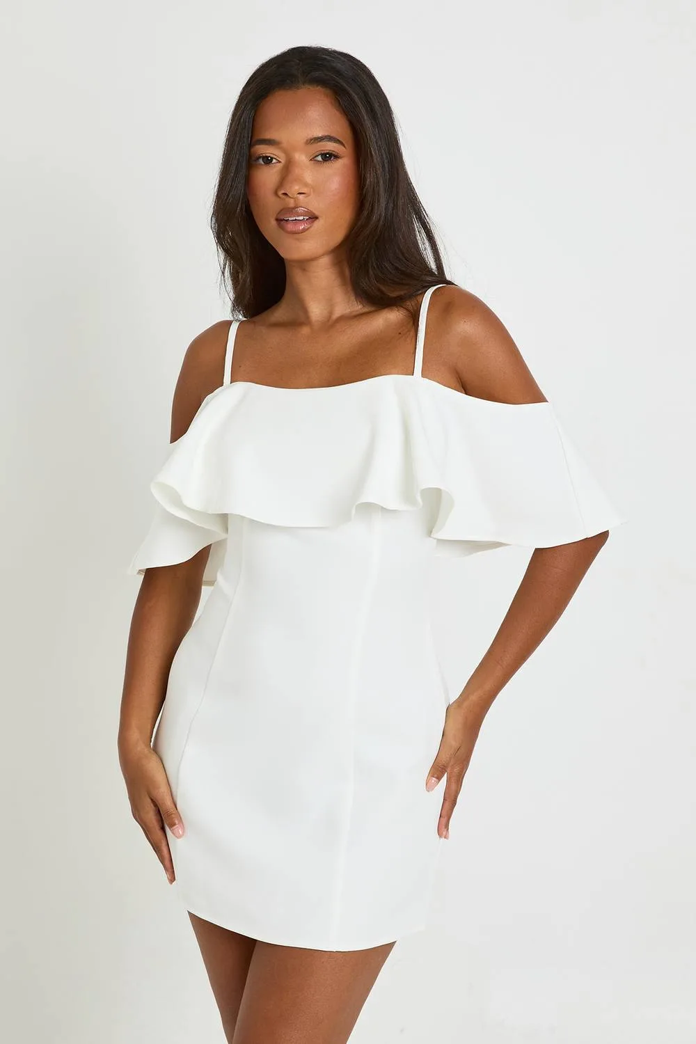 Tailored Strappy Foldover Ruffle Mini Dress by boohoo