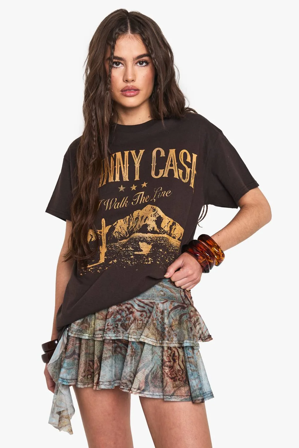 Johnny Cash License Oversized Printed T-Shirt by boohoo