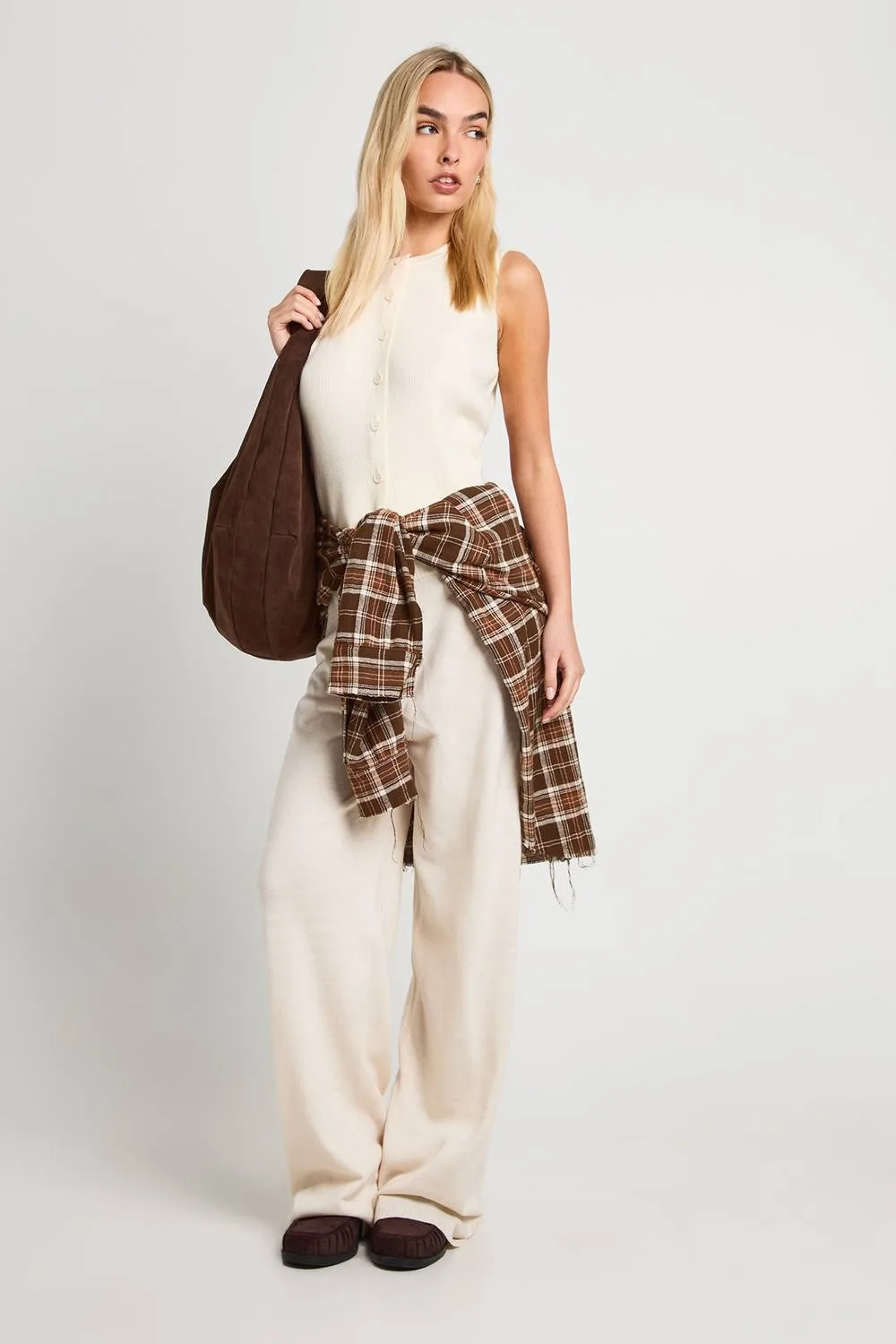 Super Soft Rib Knitted Waistcoat & Wide Leg Trouser Co-Ord by boohoo