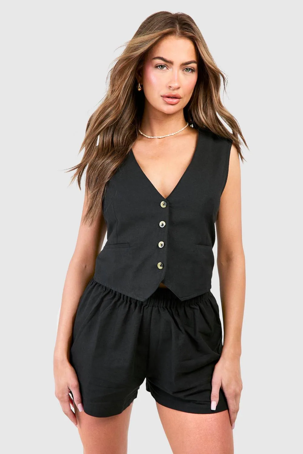 Linen Look Waistcoat & Relaxed Fit Shorts by boohoo