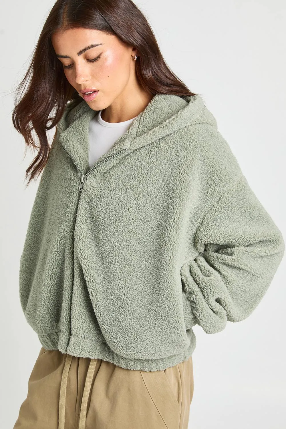 Hooded Teddy Bomber Jacket by boohoo