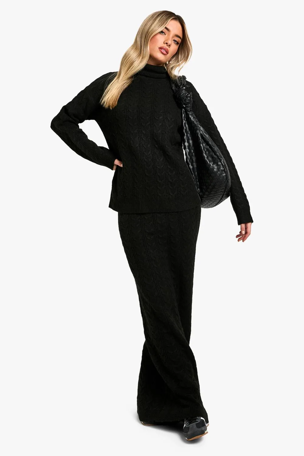 Soft Cable Roll Neck Jumper & Maxi Skirt Co-Ord by boohoo