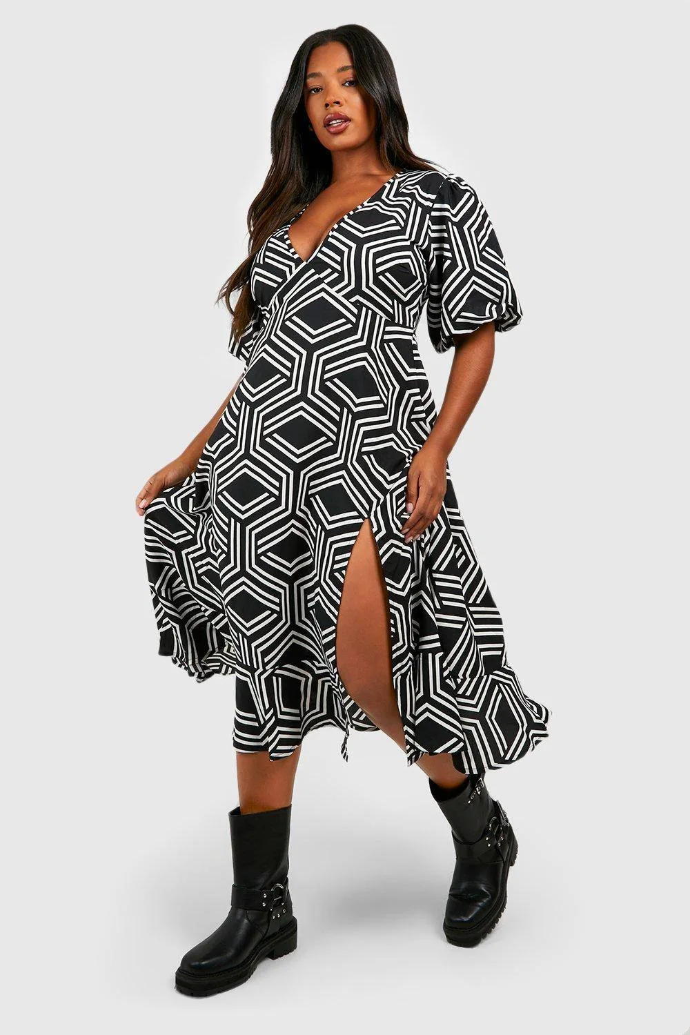 Mono Print Midi Smock Dress by boohoo