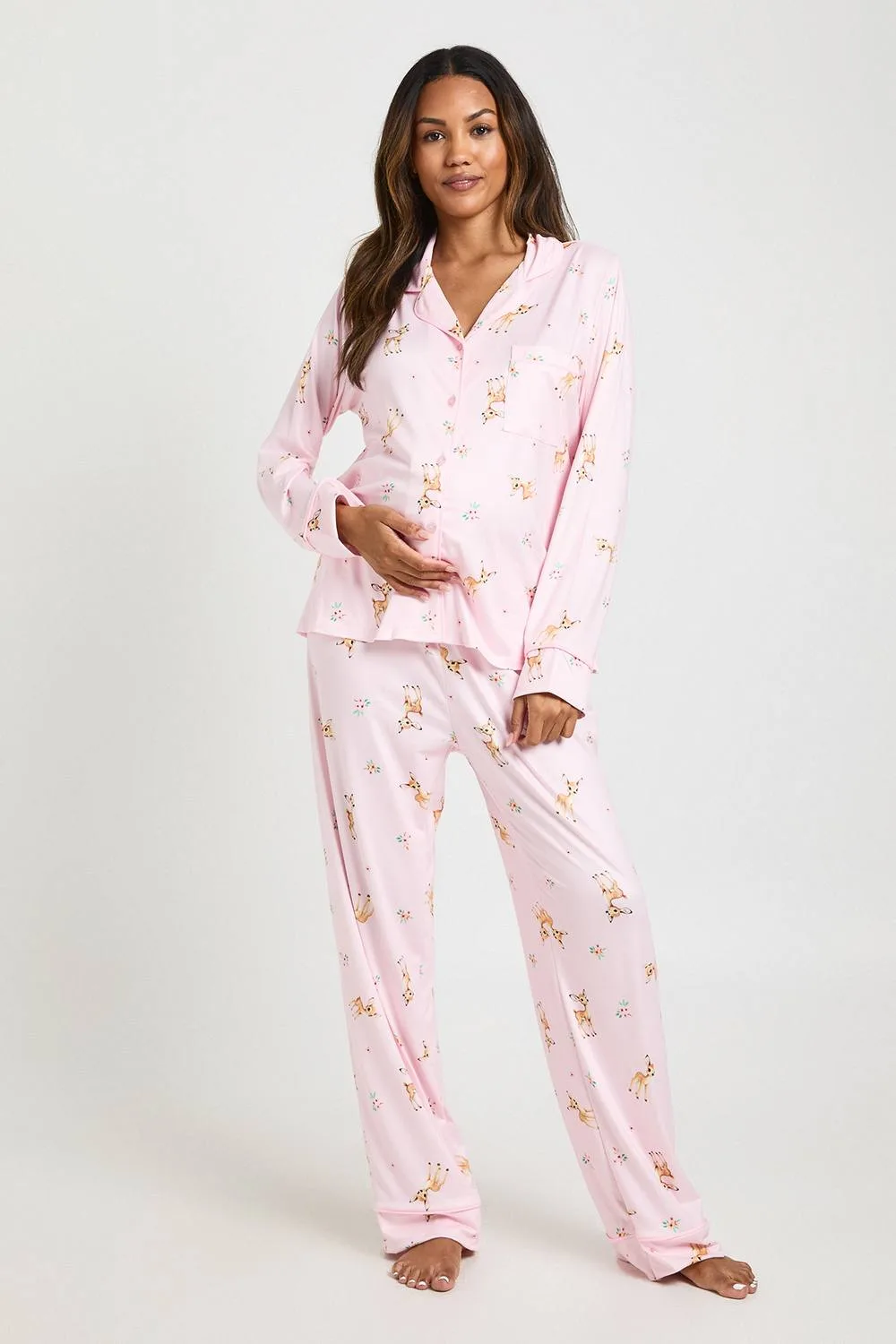 Maternity Easter Deer Print Long Sleeve Shirt & Trouser Pyjama Set by boohoo