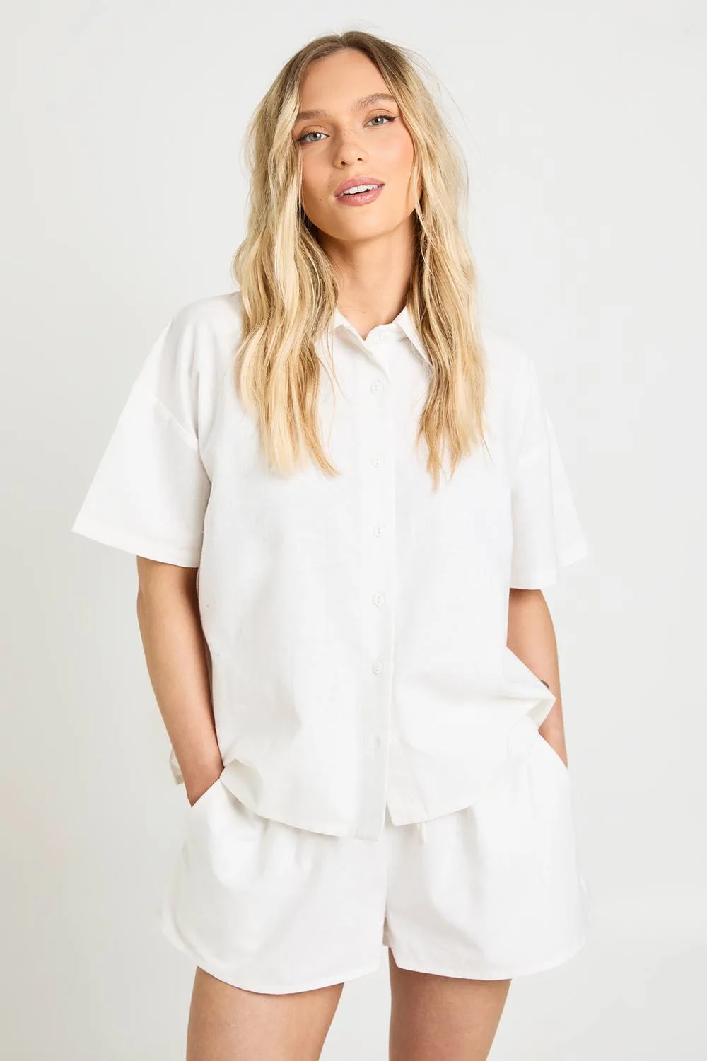 Linen Look Boxy Short Sleeve Shirt & Short Co-Ord by boohoo