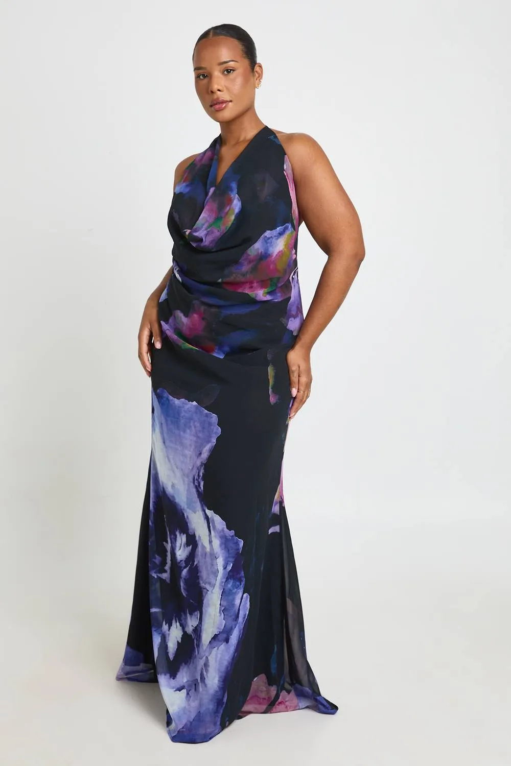 Printed Cowl Neck Maxi Dress by boohoo