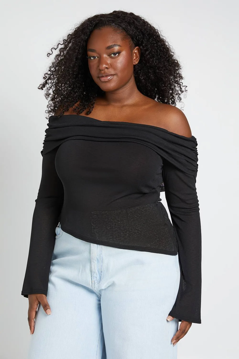 Bardot Ruched Flare Sleeve Top by boohoo