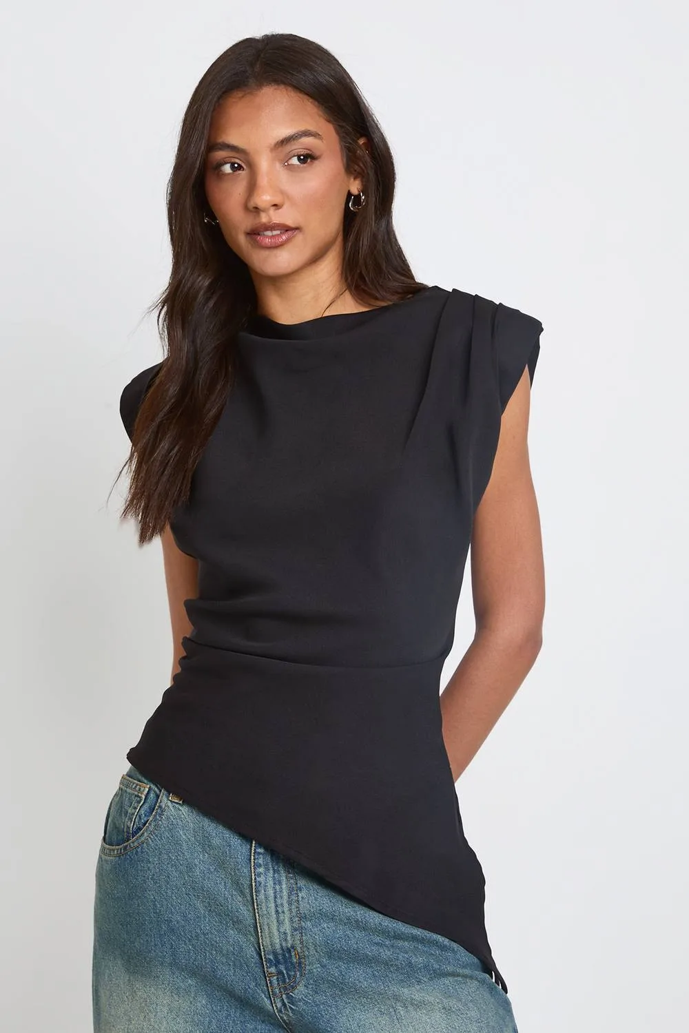 Gathered Shoulder Pad Asymmetric Blouse by boohoo