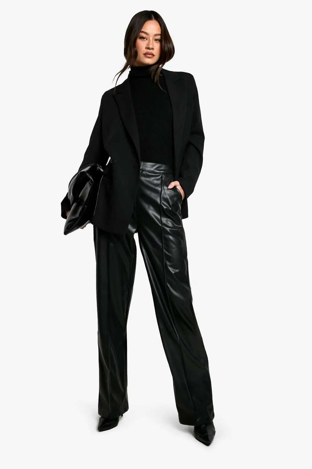 Straight Leg Faux Leather Trouser by boohoo