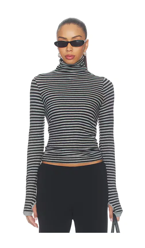 Cashmere Jersey New Classic Turtleneck in Mini Stripe by Enza Costa
