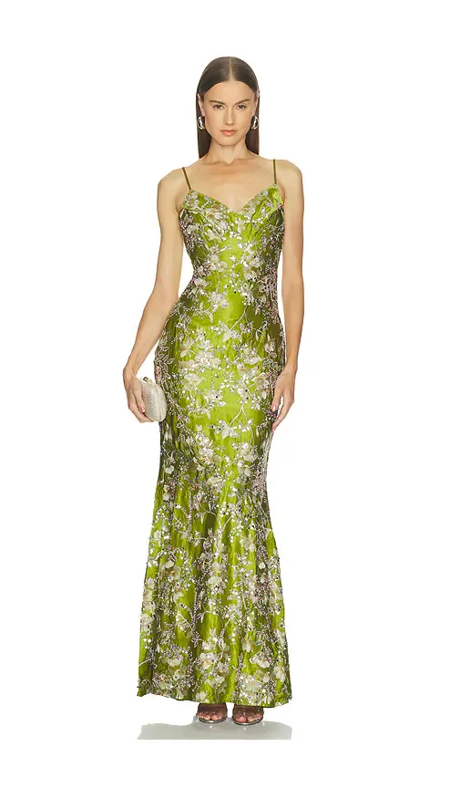Satin Embellished Maxi Dress by Nadine Merabi