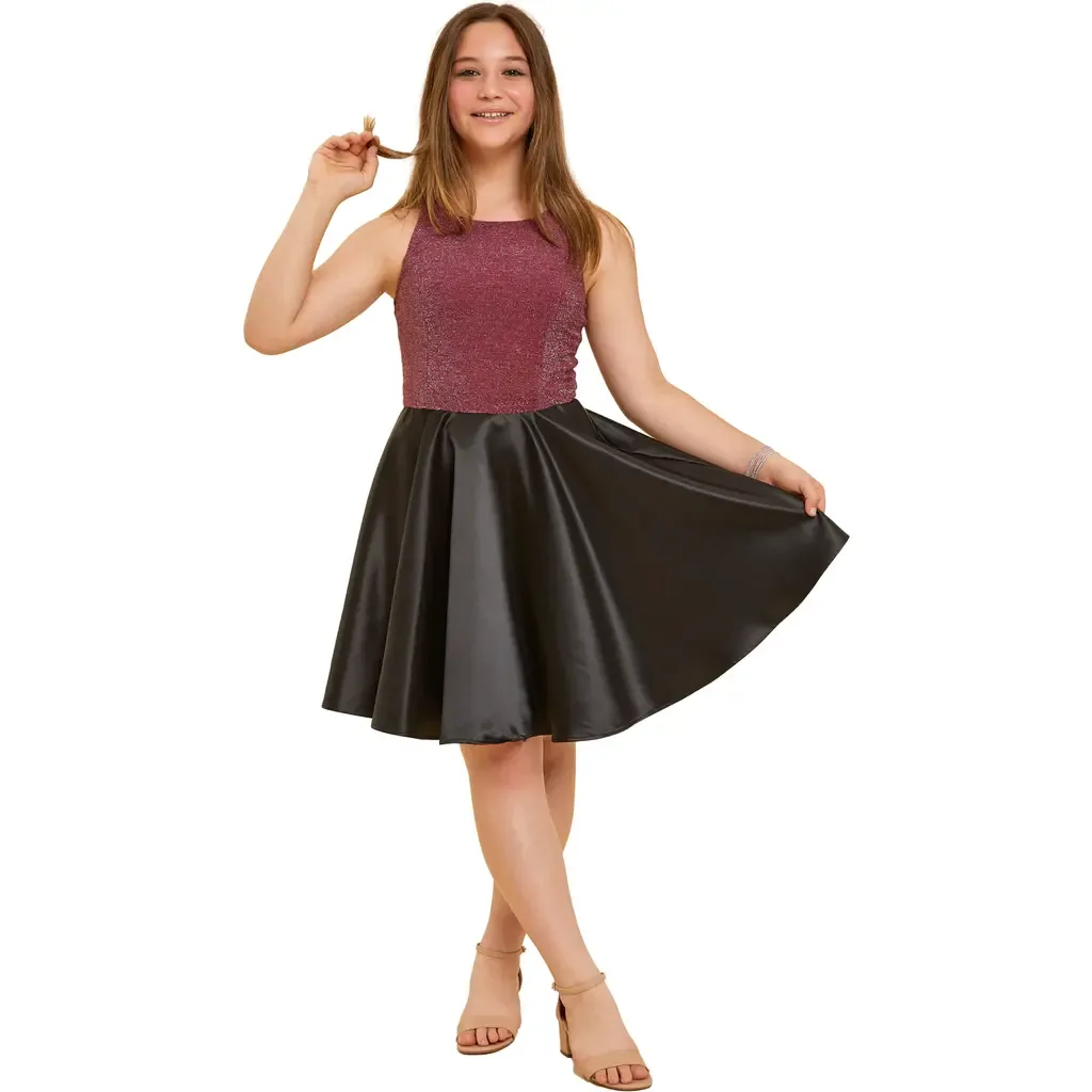 Glitter and Satin Racerback Dress in Longer Length by Un Deux Trois