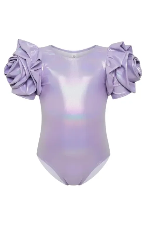 Blooming Rose Sleeve Metallic One Piece Swimsuit by Mia Belle Girls