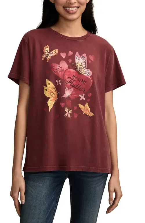 Flutter Heart Graphic Boyfriend T-Shirt by Lucky Brand