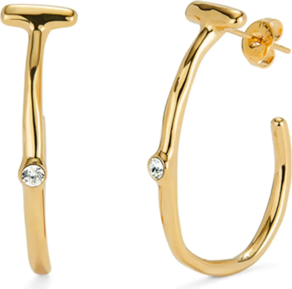 18K Gold-Plated Hoop Earrings with White Topaz by UNODE50