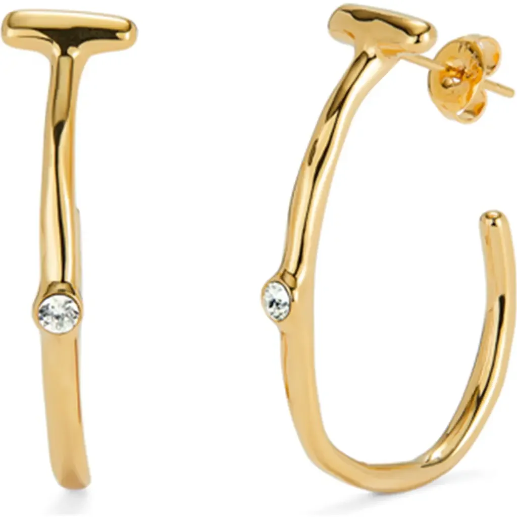 18K Gold-Plated Hoop Earrings with White Topaz by UNODE50