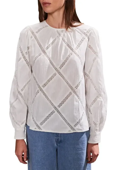 Diamond Lace Trim Blouse by Ro&Zo