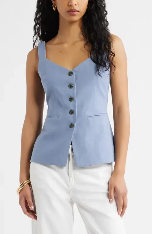 Button Front Linen Blend Tank by Open Edit