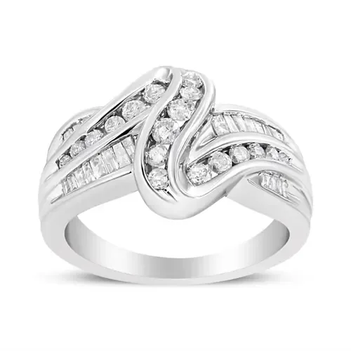 10K White Gold Ring 3/4 Ctw Diamond Bypass Ring by Haus of Brilliance