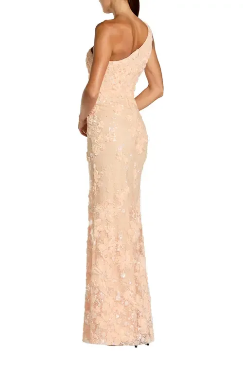 One Shoulder Floral Embroidered Column Gown