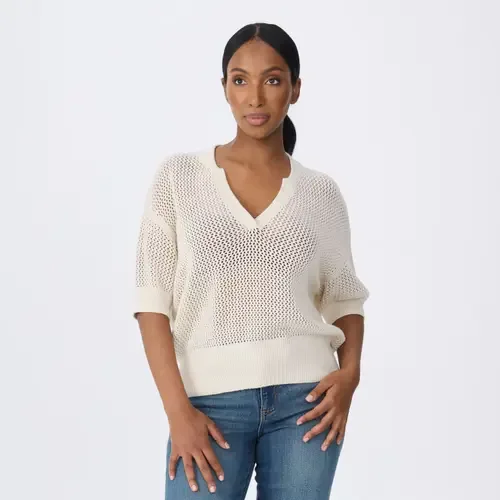 Tansy Short Sleeve Pointelle Henley Sweater by Krimson Klover