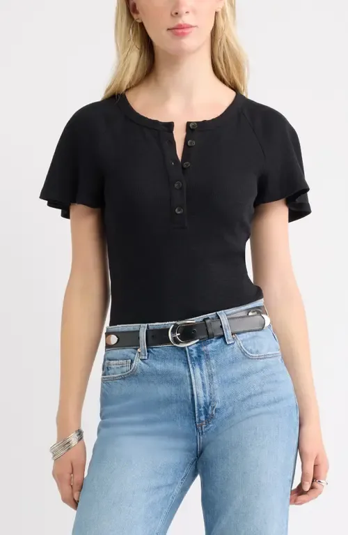 Flutter Sleeve Ribbed Henley by Treasure & Bond