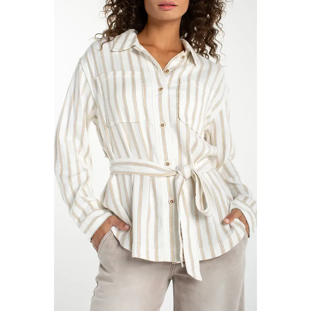 Striped Belted Shacket by Liverpool Los Angeles