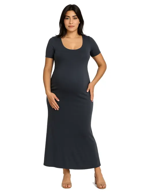 Casual Maternity Maxi Dress with Sleeves by 24seven Comfort Apparel