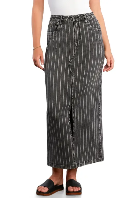 Julia Stripe Denim Maxi Skirt by Wash Lab Denim