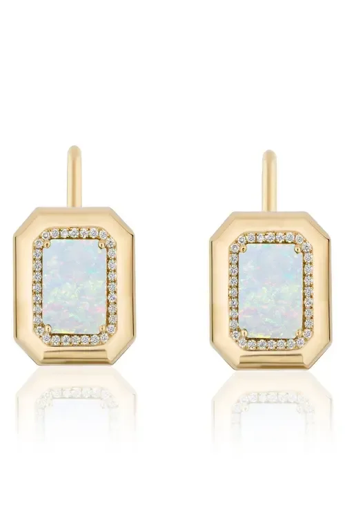Emerald Cut Opal & Diamond Drop Earrings by GOSHWARA