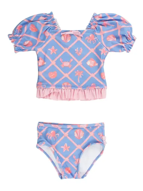UPF50+ Puff Sleeve Ruffle Tankini 2-Piece Swimsuit by RuffleButts