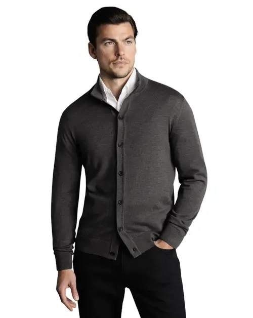 Merino Button Through Funnel Neck Cardigan by Charles Tyrwhitt