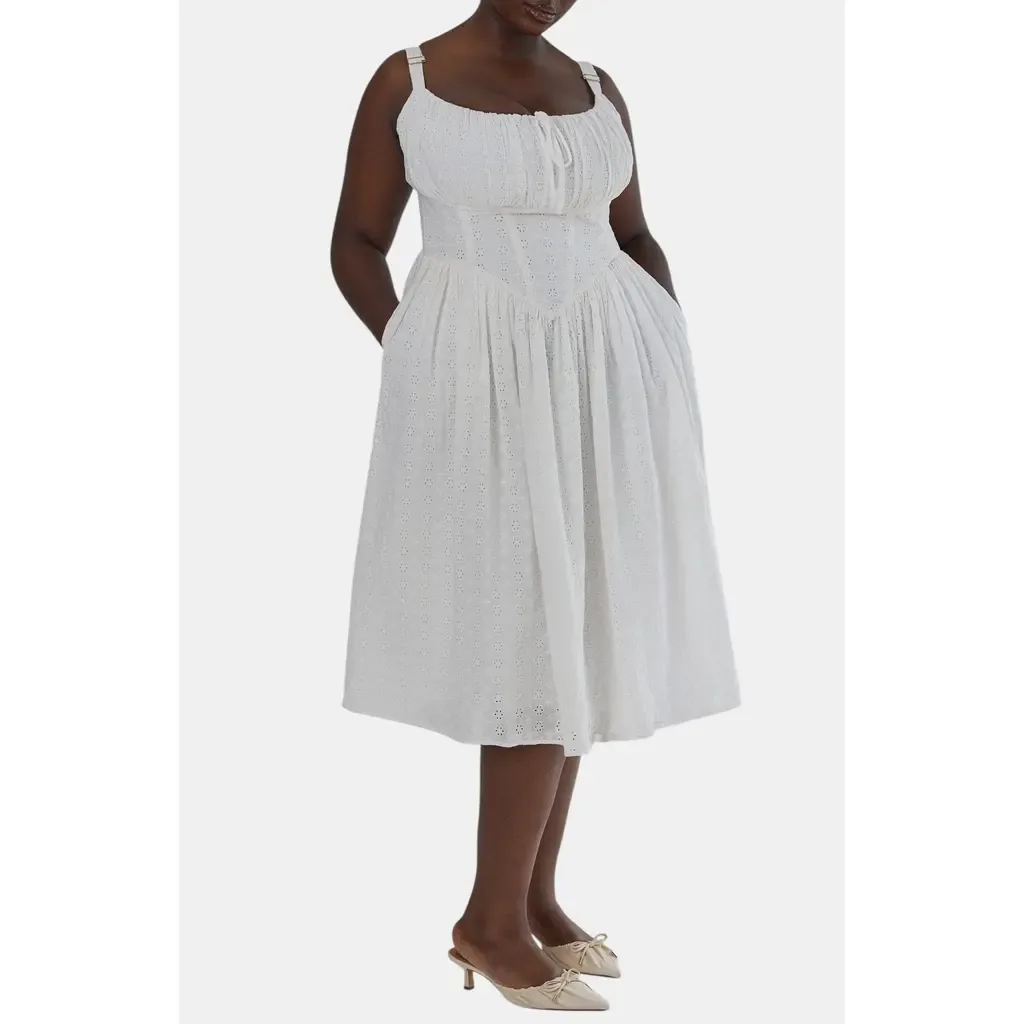 Marie Fuller Bust Embroidered Cotton Midi Corset Dress by Taideux