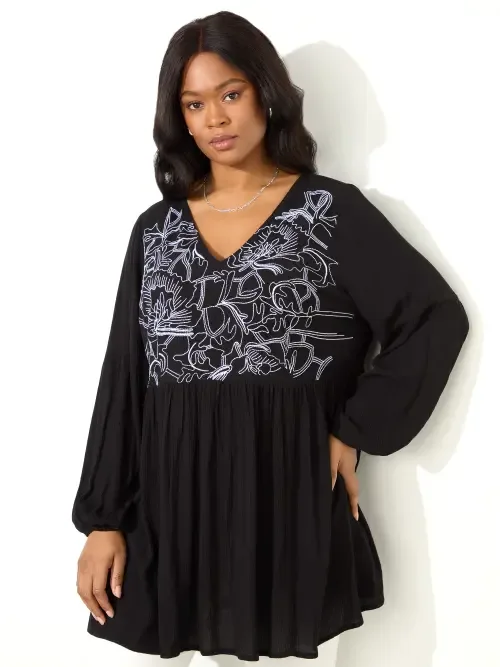 Embroidered Crinkle Tunic by Live Unlimited