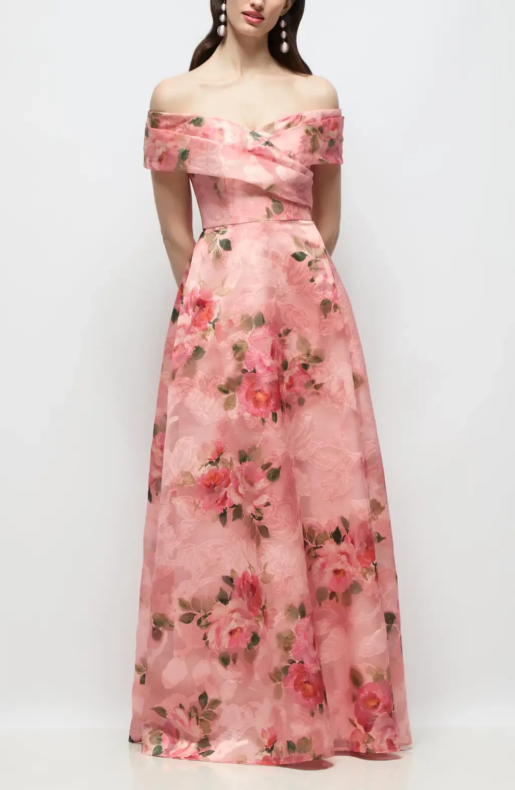 Karr Floral Jacquard Off the Shoulder Organza Gown