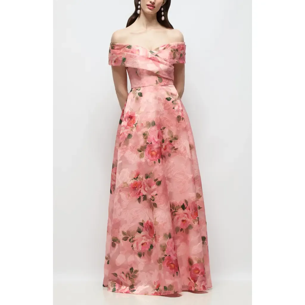 Karr Floral Jacquard Off the Shoulder Organza Gown by Dessy Collection