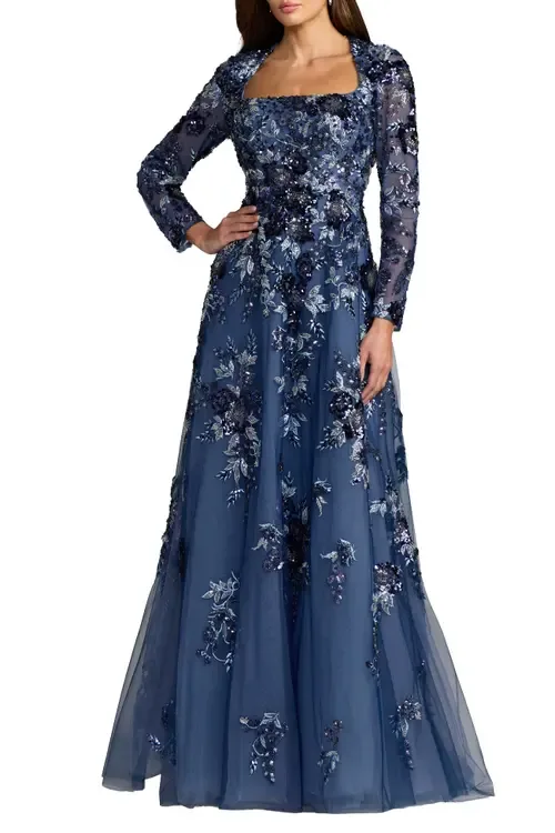 Embellished Floral a Line Gown by Mac Duggal