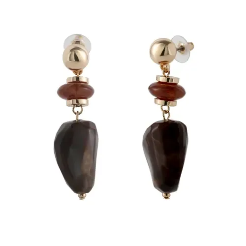 Large Bead Drop Earrings, Beaded Dangle Earrings Gold-Tone