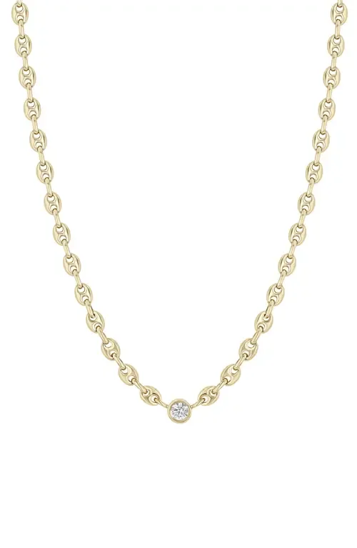Floating Diamond Puffed Mariner Chain Necklace in 14K Yellow Gold by Zoë Chicco
