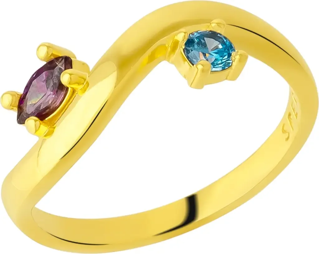 Bended Sterling Silver Double Gemstone Ring by Spero London