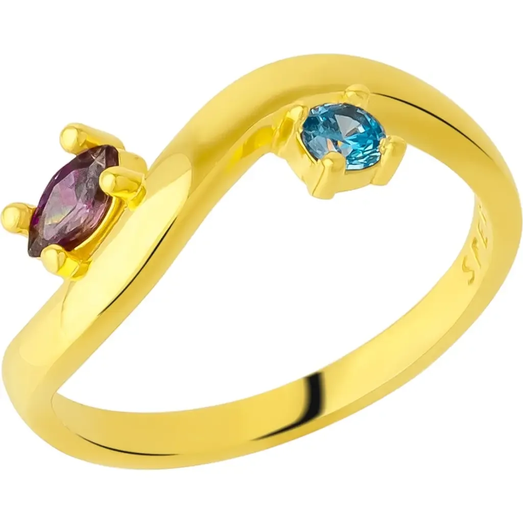 Bended Sterling Silver Double Gemstone Ring by Spero London