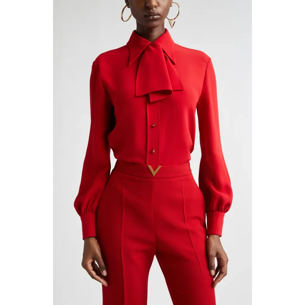 Solid Silk Cady Couture Button-Up Shirt by Valentino