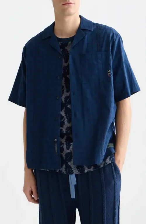 Windowpane Relaxed Fit Short Sleeve Button-Up Shirt by Scotch & Soda