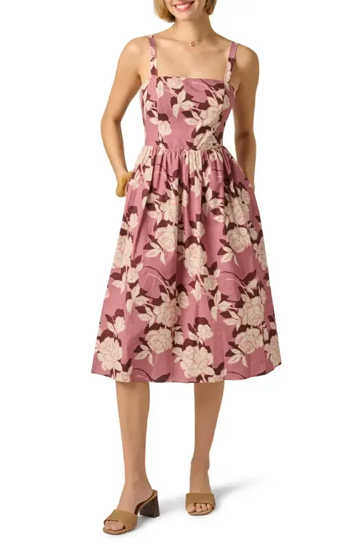 Floral Square Neck Fit & Flare Midi Dress by Adrianna Papell